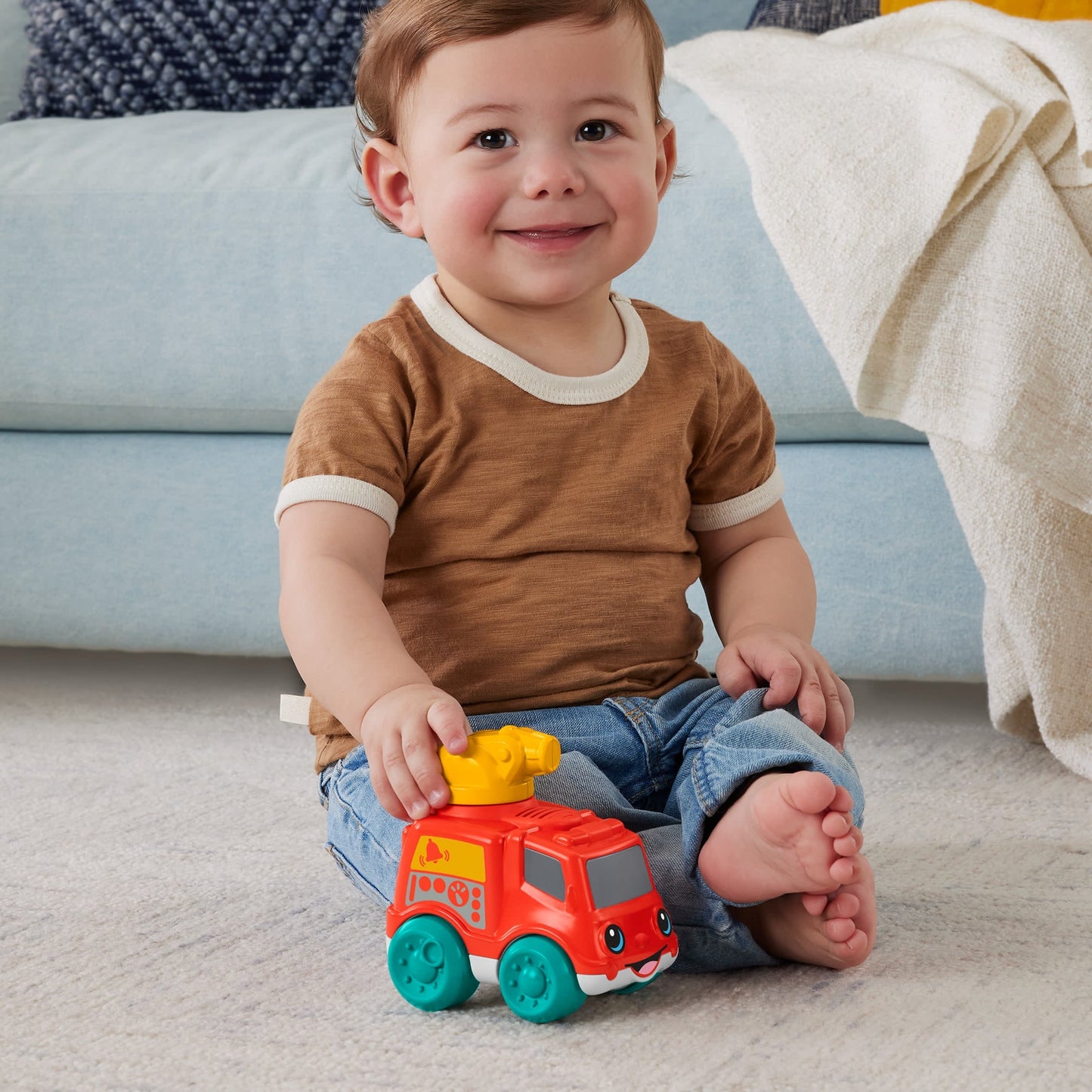 Fisher-Price  Camion de Pompiers Sonore, Jouet ¨¤ Pousser Pour B¨¦b¨¦s