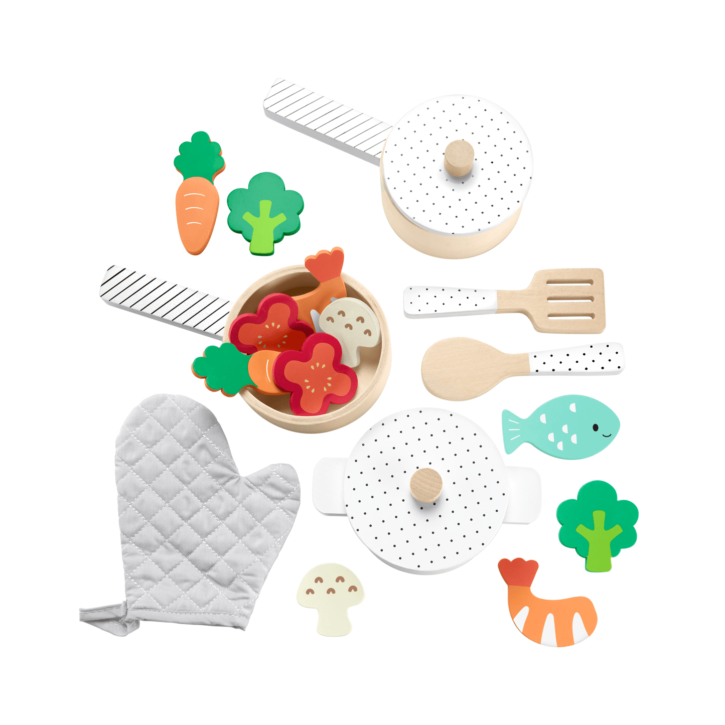 Fisher-Price Coffret Marmite et Casseroles en Bois, 19 ¨¦l¨¦ments